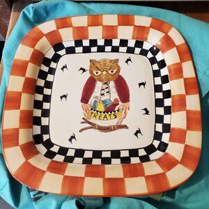 Sakura Debbie Mumm Halloween Treats Square Ceramic Plate Owl And Black Cats